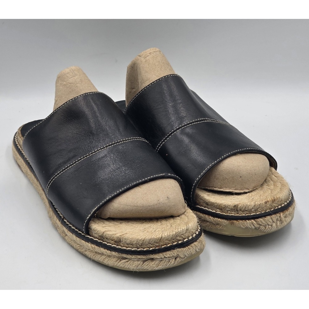 COACH Lola Espadrille Slide Sandals Black Leather Women's 8B J 237